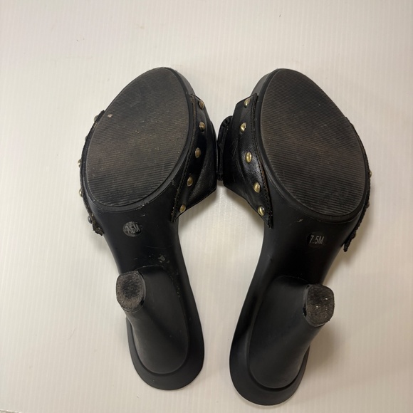 Vintage G By Guess Open Toe Mule/Heels Size 7.5M Leather Bow Gold Accents - Picture 10 of 16